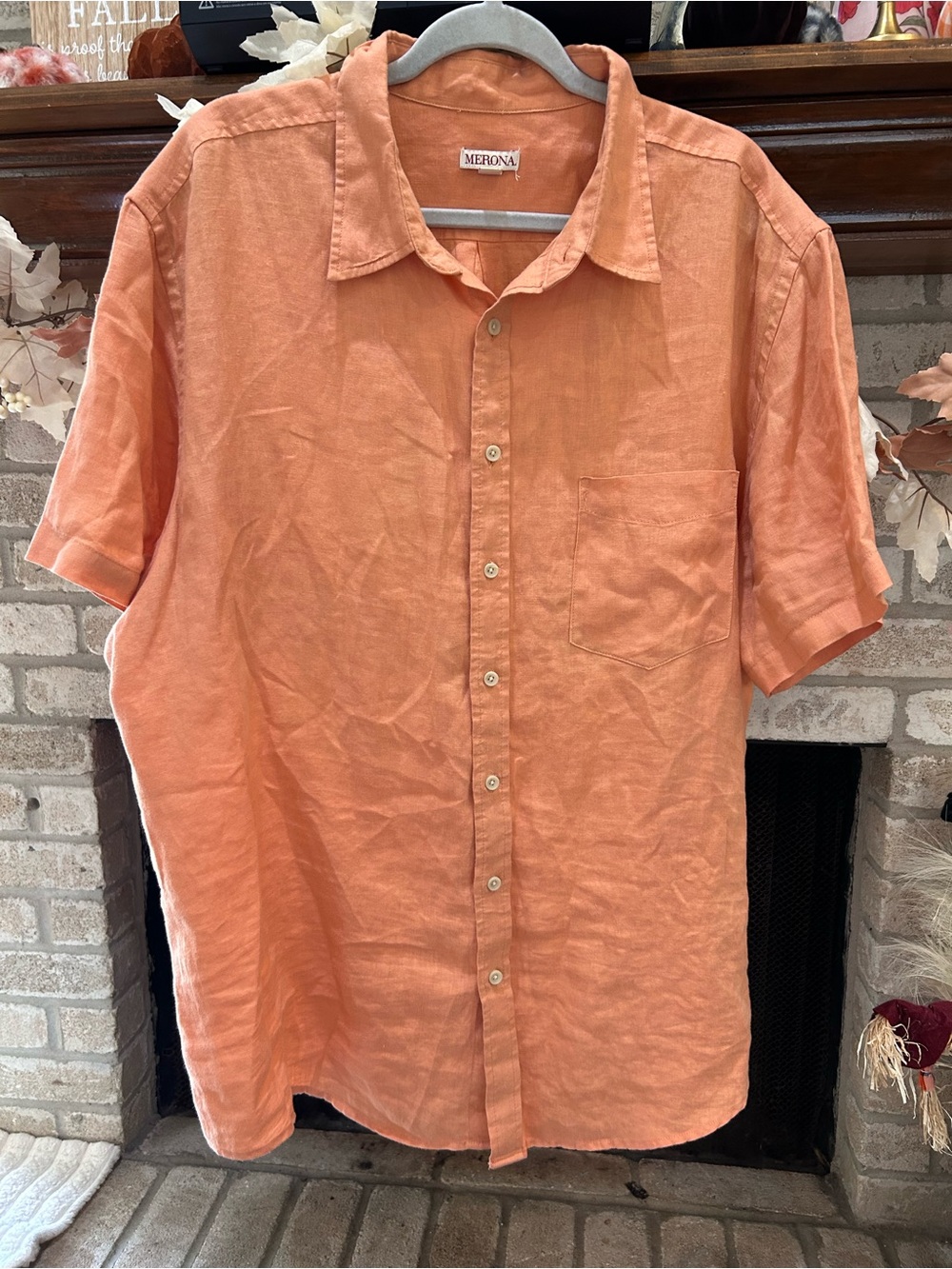 Merona Orange Short-Sleeve Linen Shirt EUC
